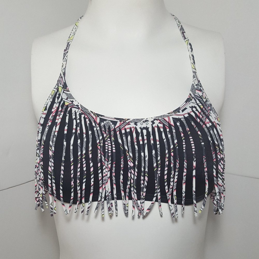 Pink Victoria's Secret halter bandeau bikini top black size S fringe swim bra